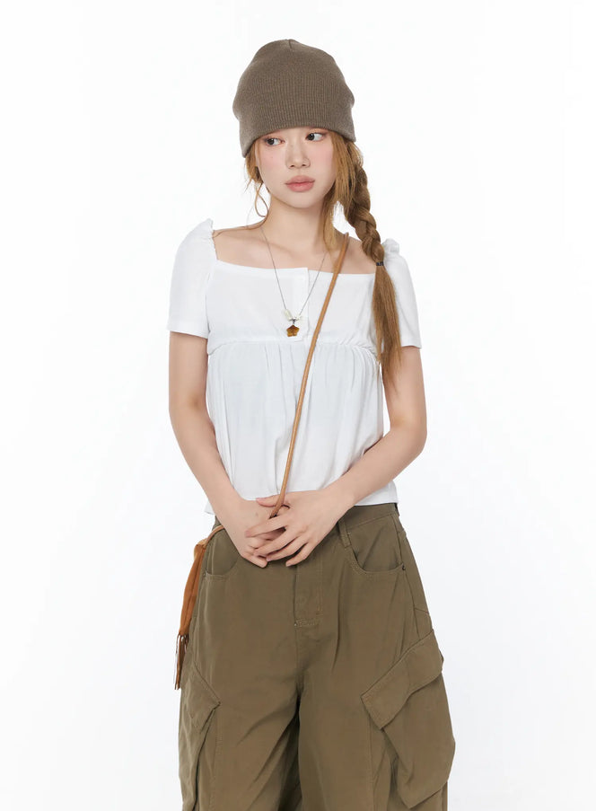 square-neck-puff-sleeve-top-cy508 / White