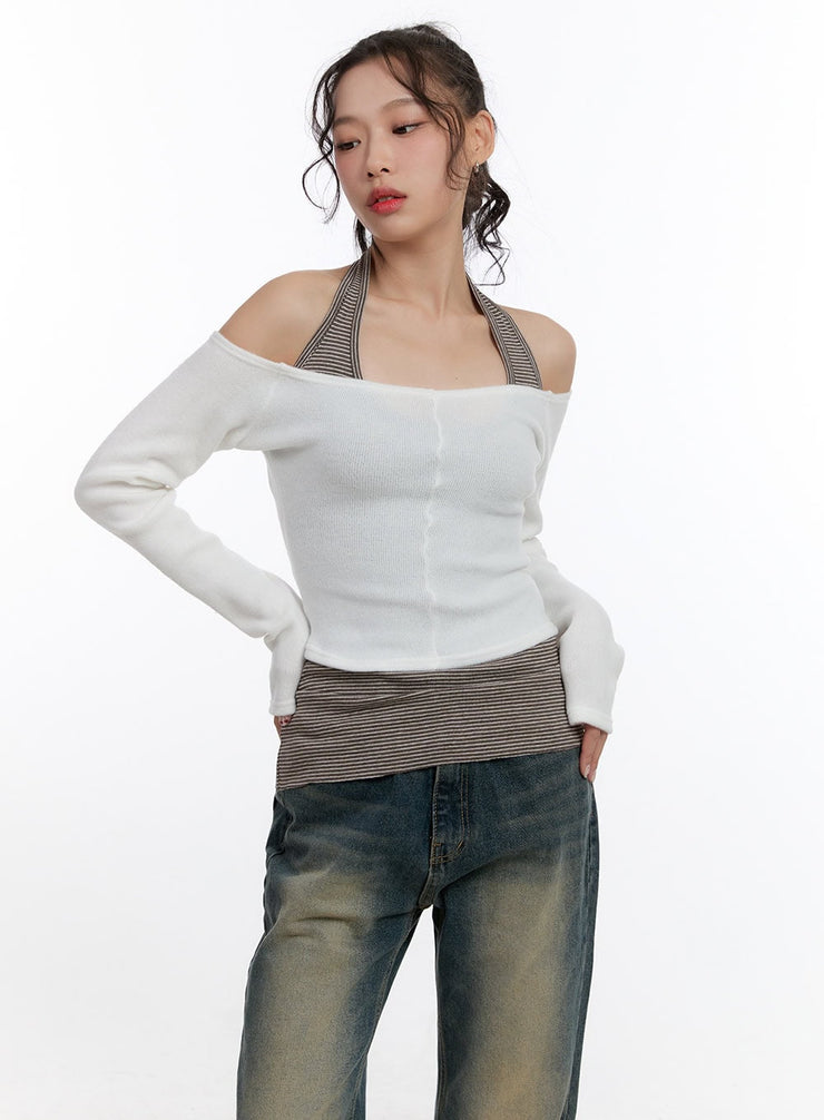 solid-stretch-off-shoulder-crop-top-cn420 / White