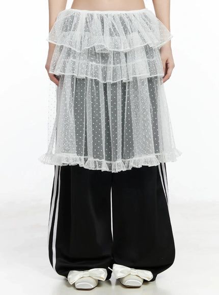 tiered-tulle-polka-dot-skirt-im506 / White