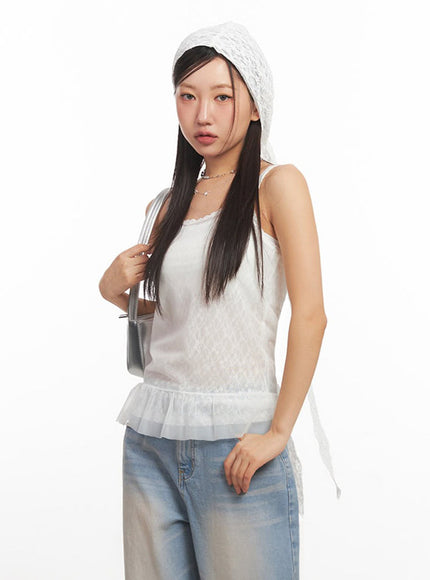 sheer-frill-trim-lace-cami-top-ia524 / White