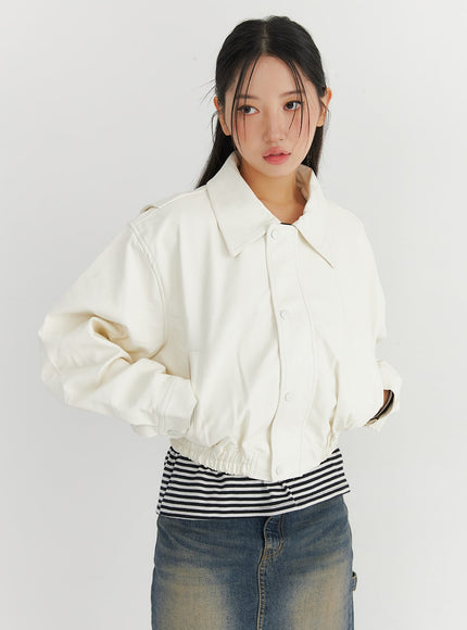 faux-leather-snap-button-jacket-co324 / White