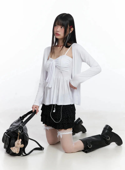 padded-cami-top-and-cardigan-set-if505 / White