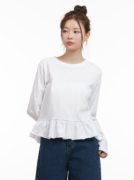 elegant-frill-long-sleeve-top-ij530 / White