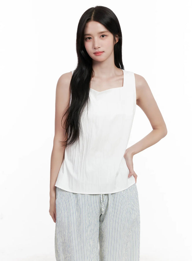 back-tie-square-neck-tank-cl516 / White