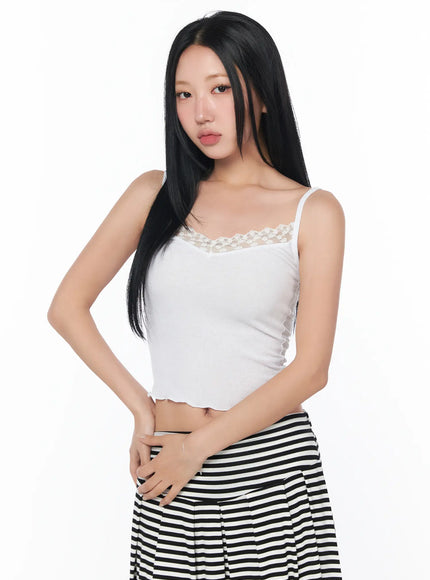 lace-trim-ribbed-cami-cy512 / White