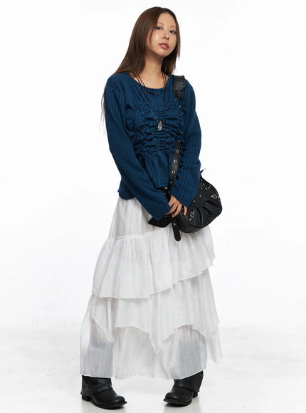 bohemian-tiered-flowy-maxi-skirt-co510 / White