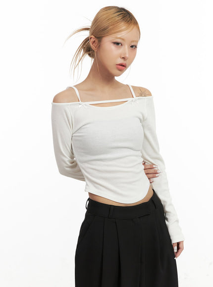 ribbon-off-shoulder-strappy-top-cj508 / White