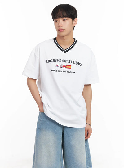 mens-v-neck-two-tone-tee-iu518 / White