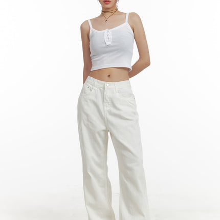 classic-loose-fit-cotton-straight-pants-oa416 / White