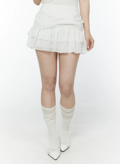 bow-waist-tiered-mini-skirt-iy511 / White