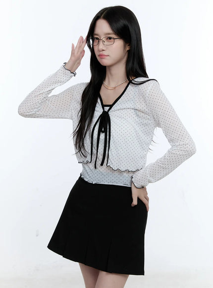 sheer-polka-dot-cami-and-cardigan-set-cg513 / White