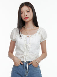 ribbon-strap-crop-blouse-ol411 / White