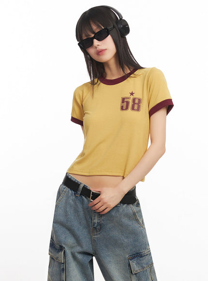 star-number-graphic-crop-top-iy502 / Yellow