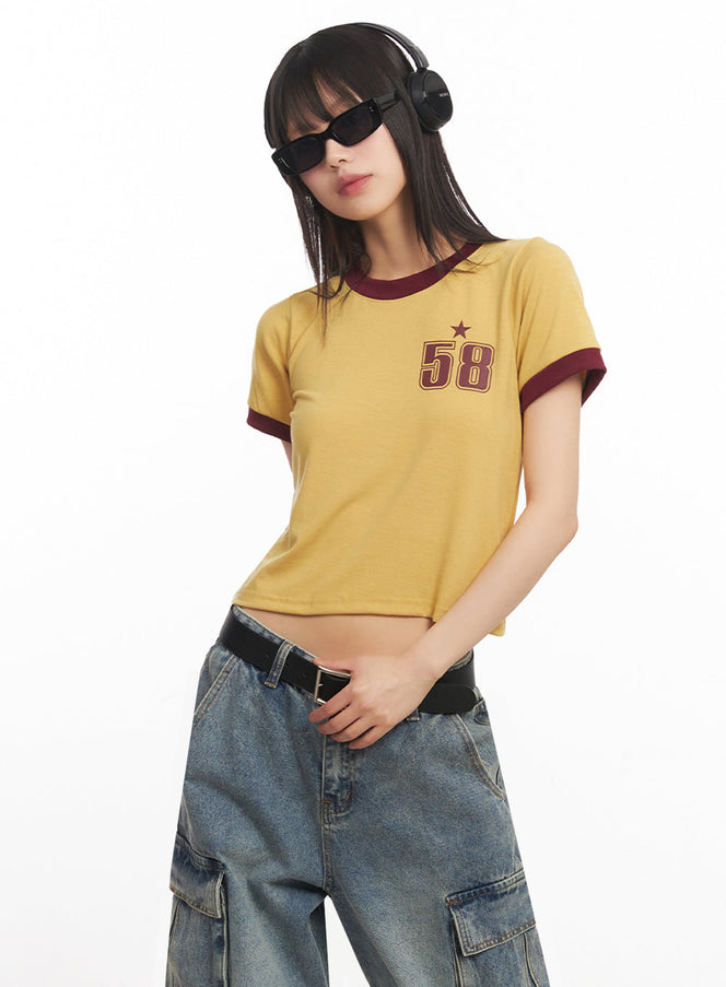 star-number-graphic-crop-top-iy502 / Yellow
