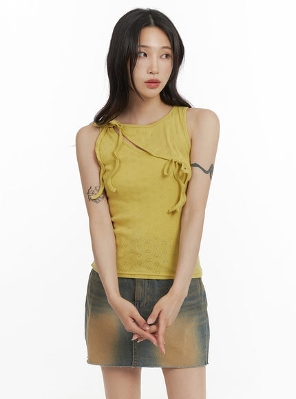 cut-out-tie-sleeveless-top-cm426 / Yellow