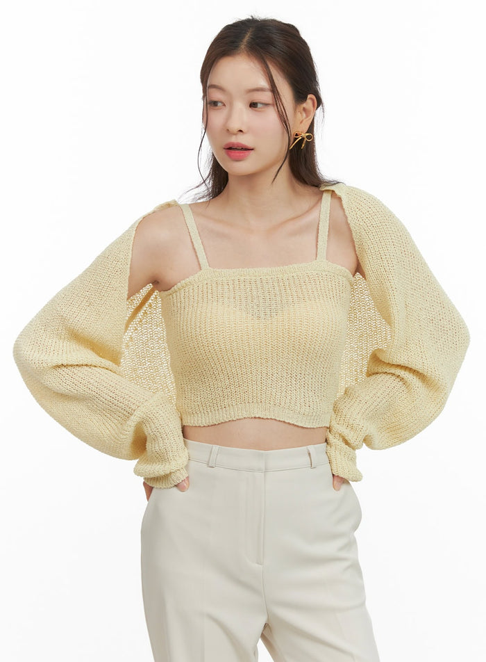 sheer-sweater-tank-and-bolero-set-oy421 / Yellow