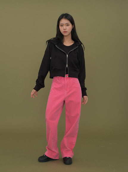 Two Way Cropped Hoodie Zip Up C2601