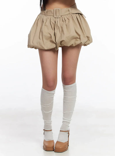 belted-pumpkin-mini-skirt-cf504 / Beige