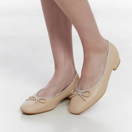 eco-leather-ballet-flats-with-bow-cg520 / Beige
