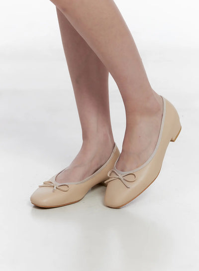 eco-leather-ballet-flats-with-bow-cg520 / Beige