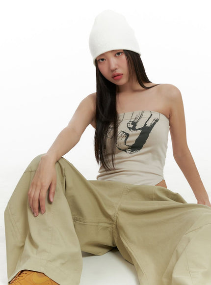 graphic-tube-top-cu404 / Beige