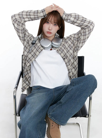 casual-plaid-button-up-shirt-cg529 / Beige