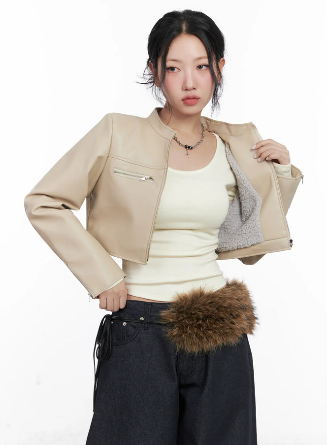 cropped-faux-leather-jacket-cn514 / Beige