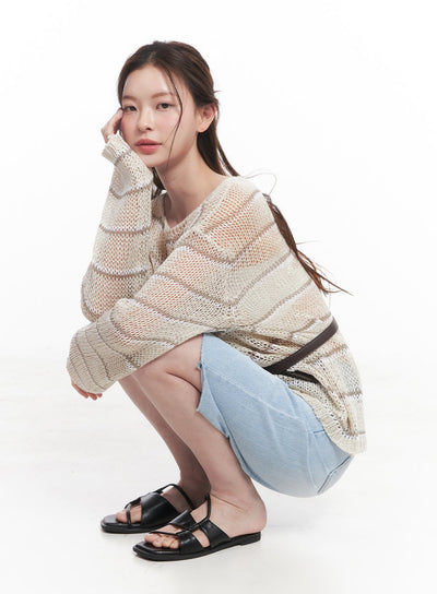 loose-fit-striped-sweater-cy519 / Beige