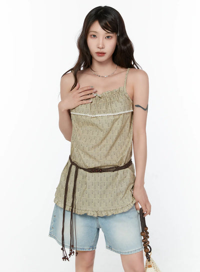 bohemian-ruffle-sleeveless-top-cy515 / Beige