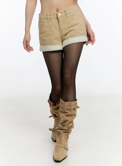fleece-lined-cozy-cotton-shorts-cn524 / Beige