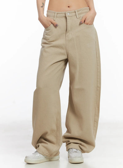 relaxed-fit-fleece-baggy-pants-cd505 / Beige