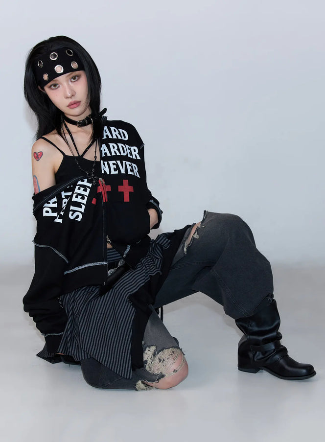 graphic-zip-up-hoodie-cd1202 / Black