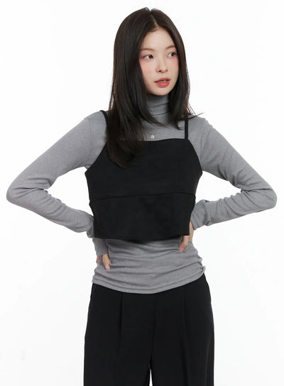 suede-layered-vest-cn518 / Black