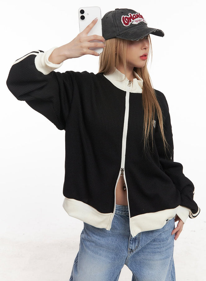 Embroidered Knit Zip-Up Track Jacket CM506