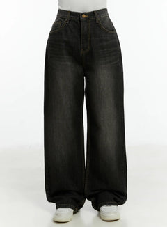 haze-washed-wide-leg-jeans-cd523 / Black