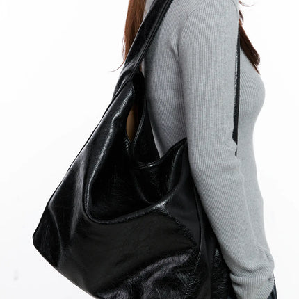 faux-leather-big-tote-cg521 / Black