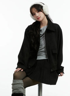 suede-pocket-bomber-jacket-cd523 / Black