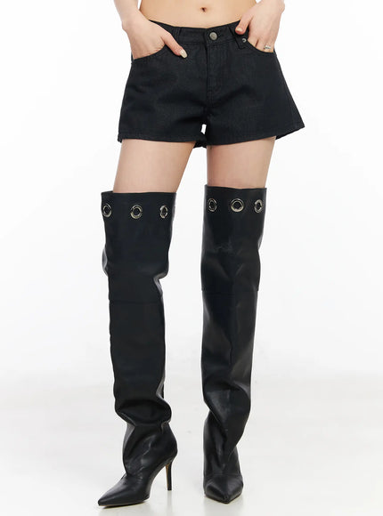 low-waist-dark-wash-denim-shorts-cm517 / Black