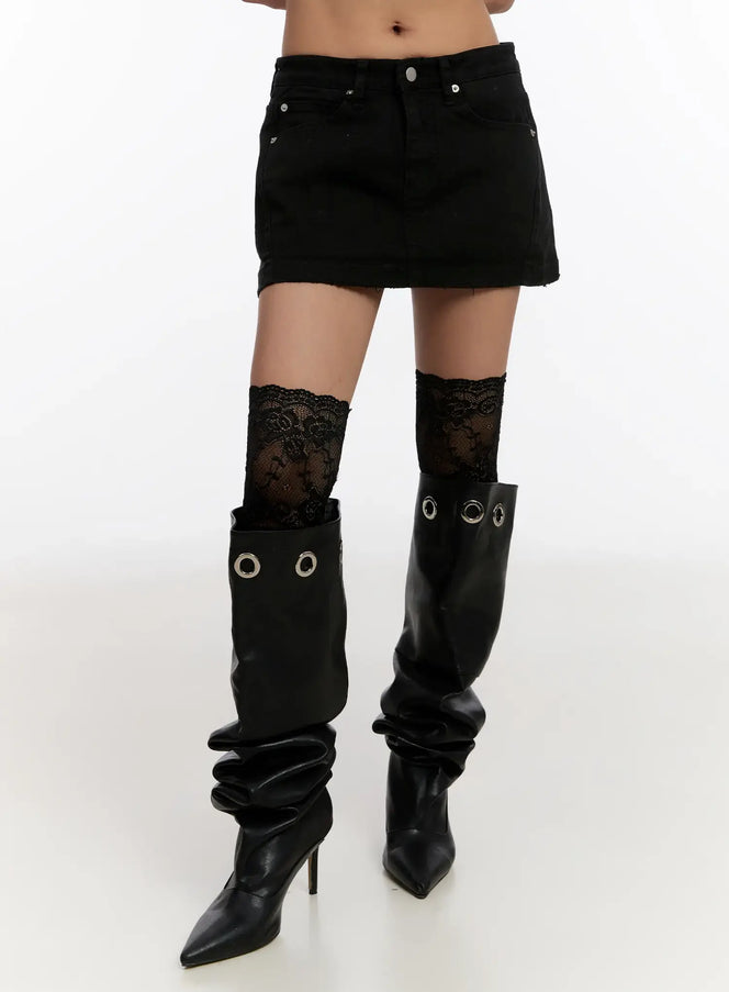 distressed-cotton-mini-skirt-cn527 / Black