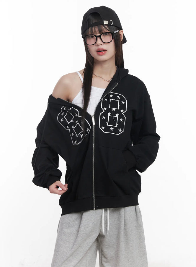 88-oversized-zip-up-hoodie-cu519 / Black