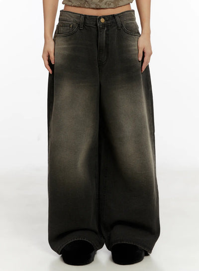 jin-vintage-wash-wide-leg-jeans-cd517 / Black