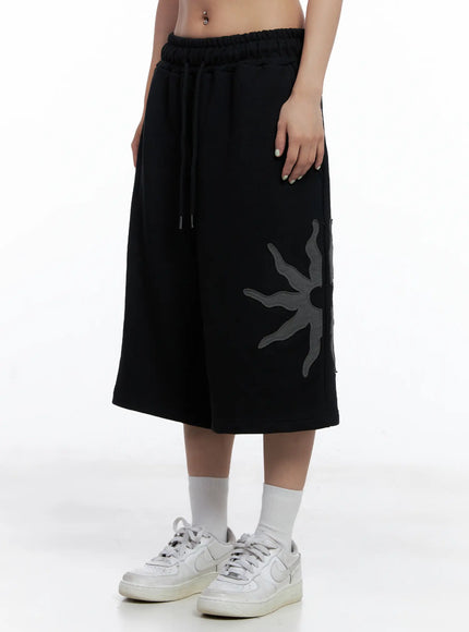 sun-patch-bermuda-sweatshorts-cl511 / Black