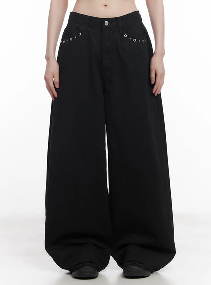 eyelet-detail-wide-leg-pants-cu519 / Black