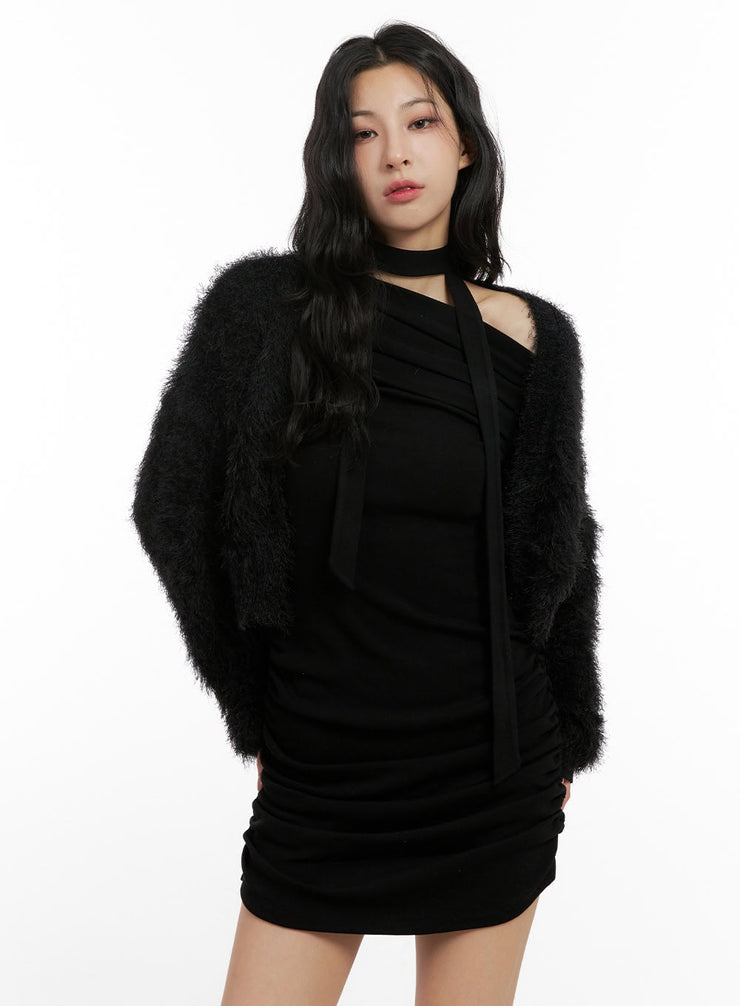 fuzzy-cropped-cardigan-cn416 / Black