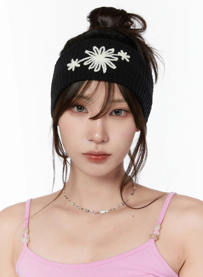 daisy-embroidered-headband-cy514 / Black