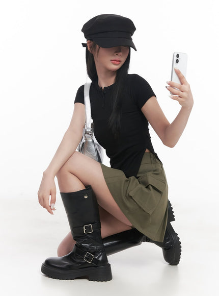 asymmetric-buttoned-crop-top-cy527 / Black