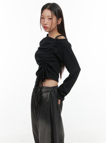 shirred-one-shoulder-top-co417 / Black