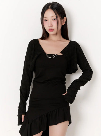 cropped-chain-knit-cardigan-cl531 / Black
