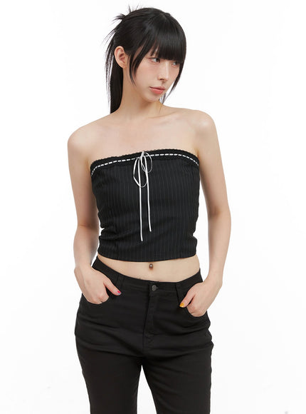 ribbon-stripe-crop-tube-top-cg409 / Black