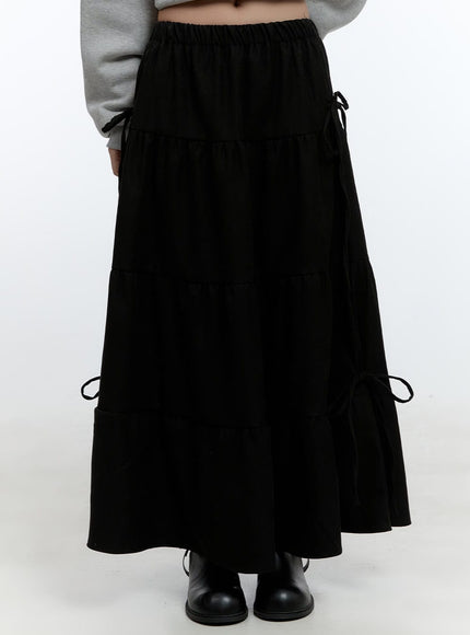 ribbon-detail-flared-maxi-skirt-cd424 / Black